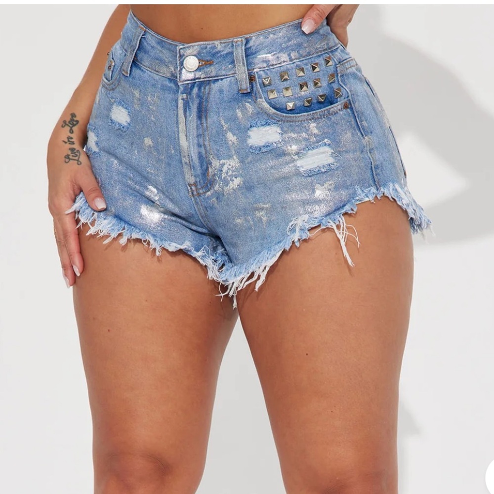Fashion Nova Blue Distressed Jean Shorts